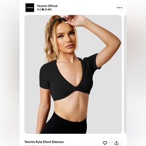 Yeoreo Black Short Sleeve crop twist Top small nwt SOLD OUT!